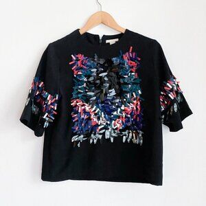 H&M Black Cropped  Glitter Sequence Embellished Top 2